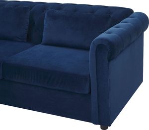 Beliani Sofa rozkładana welurowa niebieska CHESTERFIELD 6