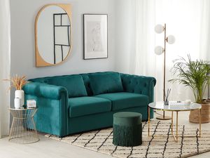 Beliani Sofa rozkładana welurowa zielona CHESTERFIELD 2