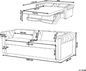 Beliani Sofa rozkładana welurowa zielona CHESTERFIELD 8