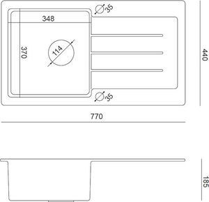 Zlewozmywak Steiner JOHNNY 111 Steingran  granitowy szary 1-komorowy z/o (77x44x18,5), z syfonem i zaślepką stal szlachetna 3