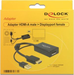 Adapter AV Delock HDMI - DisplayPort + USB-A czarny (62667) 2