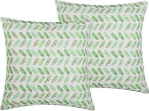 Beliani Zestaw 2 poduszek dekoracyjnych 45 x 45 cm zielono-biały PRUNUS 1
