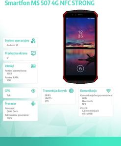 Smartfon Maxcom MS 507 3/32GB Czarno-czerwony  (MAXCOMMS507) 6