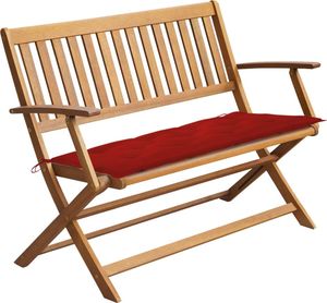 vidaXL Ławka ogrodowa z czerwoną poduszką, 120 cm, lite drewno akacjowe 1
