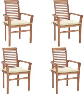 vidaXL Krzesła stołowe z kremowymi poduszkami 4 szt. drewno tekowe (3062624) 1