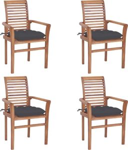 vidaXL Krzesła stołowe 4 szt. antracytowe poduszki drewno tekowe 1