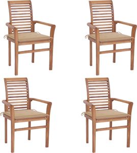 vidaXL Krzesła stołowe 4 szt. beżowe poduszki drewno tekowe 1