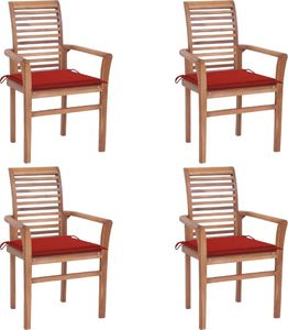 vidaXL Krzesła stołowe 4 szt. czerwone poduszki drewno tekowe 1