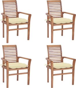 vidaXL Krzesła stołowe 4 szt. kremowe poduszki drewno tekowe 1