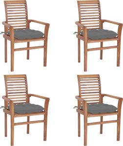 vidaXL Krzesła stołowe 4 szt. szare poduszki drewno tekowe 1