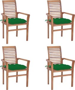 vidaXL Krzesła stołowe 4 szt. zielone poduszki drewno tekowe 1