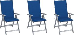 vidaXL Rozkładane krzesła ogrodowe z poduszkami 3 szt. lita akacja 1