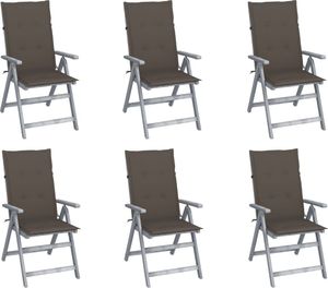 vidaXL Rozkładane krzesła ogrodowe z poduszkami 6 szt. lita akacja 1