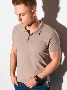 Ombre Koszulka męska polo klasyczna bawełniana S1374 - jasnobrązowa XL 1