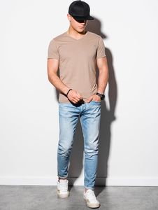 Ombre T-shirt męski bawełniany basic S1369 - jasnobrązowy XXL 2