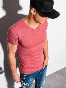 Ombre T-shirt męski bawełniany basic S1369 - czerwony melanż XL 1