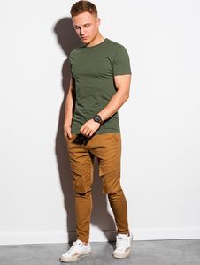 Ombre T-shirt męski bawełniany basic S1370 - khaki XL 2