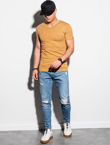 Ombre T-shirt męski bawełniany basic S1369 - musztardowy melanż S 1
