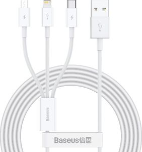 Kabel USB Baseus USB-A - USB-C + microUSB + Lightning 1.5 m Biały (CAMLTYS-02) 1