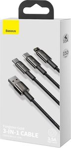 Kabel USB Baseus USB-A - USB-C + microUSB + Lightning 1.5 m Czarny (CAMLTWJ-01) 6