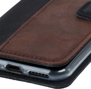 Surazo Etui na telefon Surazo ze skóry naturalnej Wallet case - Nubuk Czarny i Orzechowy 6
