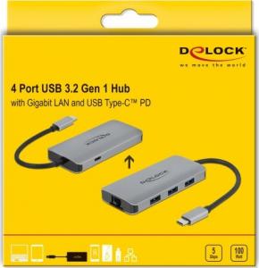 HUB USB Delock 1x RJ-45 1x USB-C PD  + 3x USB-A 3.2 Gen1 (63252) 4