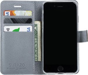 Surazo Etui na telefon Surazo ze skóry naturalnej Wallet case - Nubuk Szary i Granatowy (51401-300) - 51401-300 2