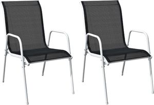 vidaXL Krzesła ogrodowe, sztaplowane, 2 szt., stal i Textilene, czarne 1