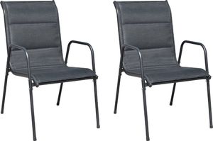 vidaXL Krzesła ogrodowe, sztaplowane, 2 szt., stal i Textilene, czarne 1