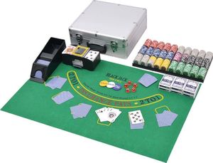 vidaXL Zestaw do gry w pokera i blackjacka, 600 żetonów laserowych, aluminium 1