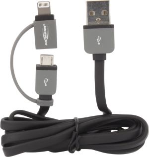 Kabel USB Ansmann USB-A - microUSB + Lightning 1 m Szary (1700-0037) 1