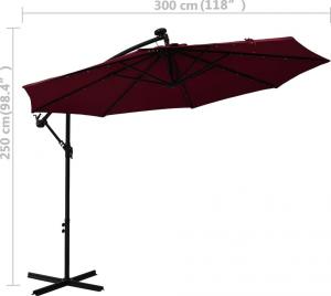 vidaXL Parasol wiszący z LED winna czerwień 300 cm 2