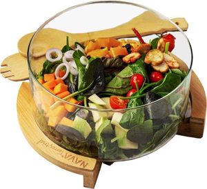 NAVA Miska SZKLANA BAMBUSOWA z łyżkami do sałaty sałatek 24 cm 5L 1