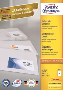Avery Zweckform Universal-Labels Inkjet, Laser Colorlaser copier white 210x297mm 200 labels - 3655 2