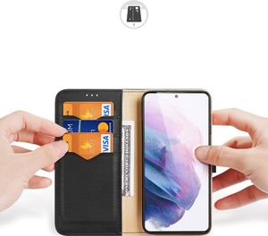 Dux Ducis Dux Ducis Hivo skórzane etui z klapką pokrowiec ze skóry naturalnej portfel na karty i dokumenty Samsung Galaxy S21+ 5G (S21 Plus 5G) czarny 2
