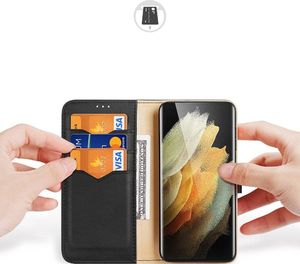Dux Ducis Dux Ducis Hivo skórzane etui z klapką pokrowiec ze skóry naturalnej portfel na karty i dokumenty Samsung Galaxy S21 Ultra 5G czarny 2