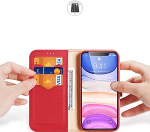 Dux Ducis Dux Ducis Hivo skórzane etui z klapką pokrowiec ze skóry naturalnej portfel na karty i dokumenty iPhone 11 czerwony 2