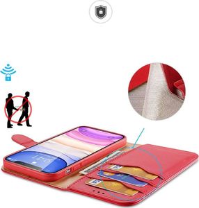 Dux Ducis Dux Ducis Hivo skórzane etui z klapką pokrowiec ze skóry naturalnej portfel na karty i dokumenty iPhone 11 czerwony 3