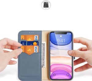 Dux Ducis Dux Ducis Hivo skórzane etui z klapką pokrowiec ze skóry naturalnej portfel na karty i dokumenty iPhone 11 niebieski 2