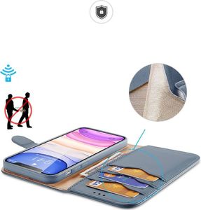 Dux Ducis Dux Ducis Hivo skórzane etui z klapką pokrowiec ze skóry naturalnej portfel na karty i dokumenty iPhone 11 niebieski 6