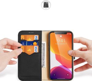 Dux Ducis Dux Ducis Hivo skórzane etui z klapką pokrowiec ze skóry naturalnej portfel na karty i dokumenty iPhone 11 Pro czarny 2