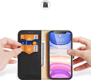 Dux Ducis Dux Ducis Hivo skórzane etui z klapką pokrowiec ze skóry naturalnej portfel na karty i dokumenty iPhone 11 czarny 4