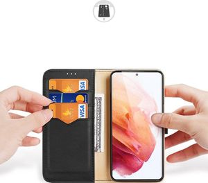 Dux Ducis Dux Ducis Hivo skórzane etui z klapką pokrowiec ze skóry naturalnej portfel na karty i dokumenty Samsung Galaxy S21 5G czarny 2