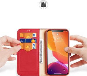 Dux Ducis Dux Ducis Hivo skórzane etui z klapką pokrowiec ze skóry naturalnej portfel na karty i dokumenty iPhone 11 Pro czerwony 2