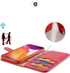 Dux Ducis Dux Ducis Hivo skórzane etui z klapką pokrowiec ze skóry naturalnej portfel na karty i dokumenty iPhone 11 Pro Max czerwony 3