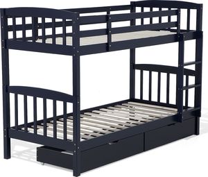 Beliani Łóżko piętrowe z szufladami drewniane 90 x 200 cm niebieskie REVIN 7