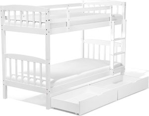 Beliani Łóżko piętrowe z szufladami drewniane 90 x 200 cm białe REVIN 2