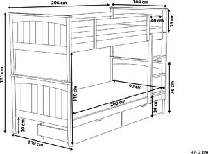 Beliani Łóżko piętrowe drewniane 90 x 200 cm białe RADON 9