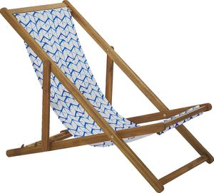 Beliani Zestaw 2 leżaków ogrodowych jasne drewno akacjowe niebiesko-biały ANZIO 2