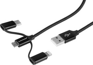 Kabel USB Carmotion USB-A - USB-C, microUSB, Lightning 1.2 m Czarny 1